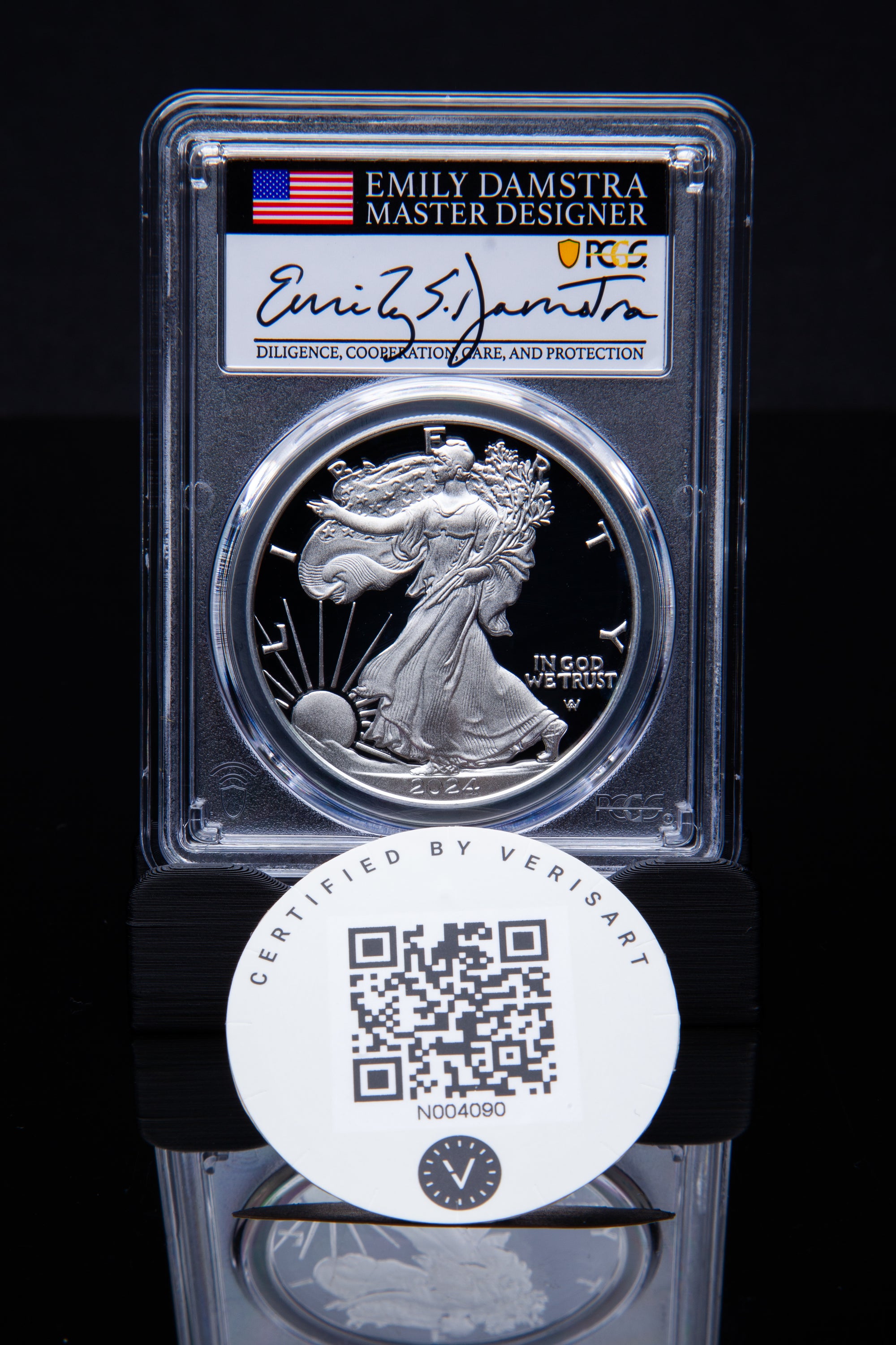 2024-W Silver Eagle Advanced Release PCGS PR70 Deep Cameo Emily Damstra Signature +Digital Replica NFT (Copy)